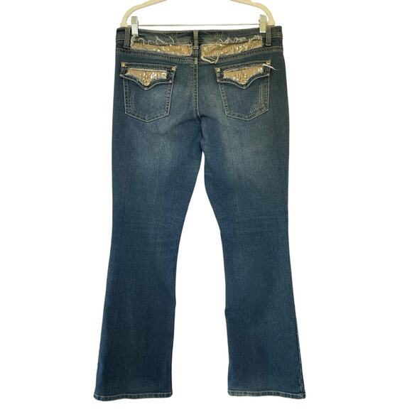 MUDD Vintage Y2K Sequin Bootcut Jeans Size 15 / 36 Waist Dark Wash Stretchy - Picture 1 of 6
